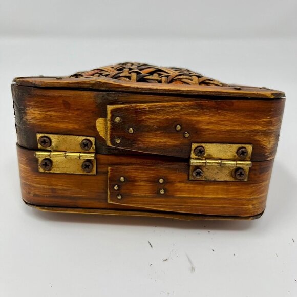 Mini Vintage Wooden and bamboo Purse Storage Case - Picture 5 of 11